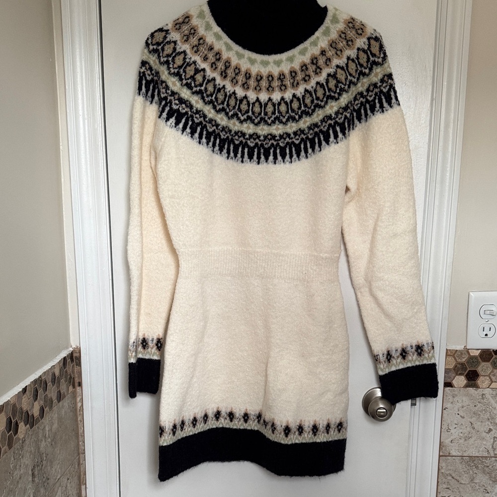 Lulu's Fore Cream and Navy Long Sleeve Sweater Dress